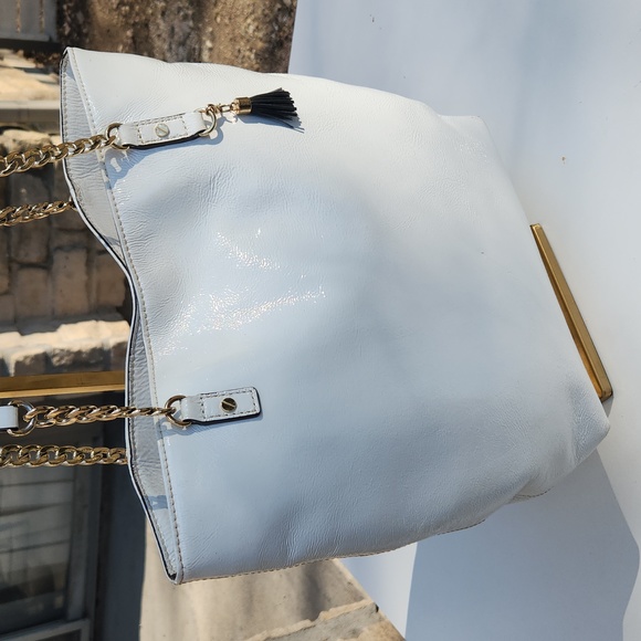 Michael Kors Patent Leather White and Gold Shoulder Tote - Picture 3 of 16